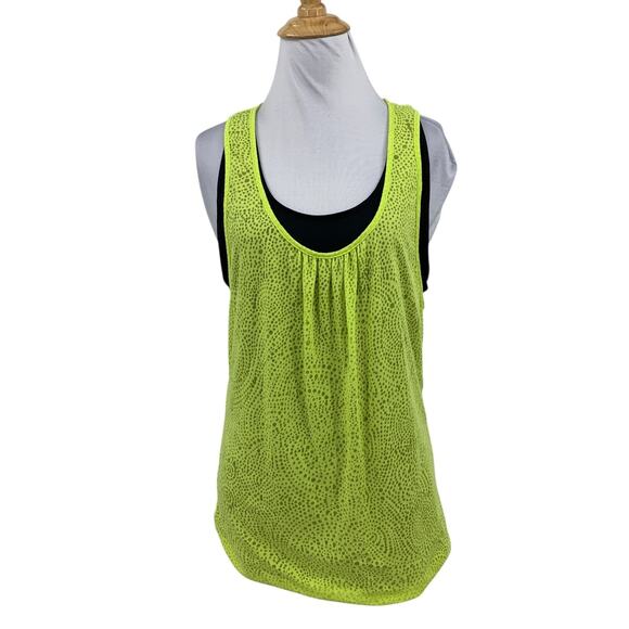 Prana Tank Top Womens L Large Neon Mika Double Layer Burnout Bubble Hem Athletic - Picture 1 of 13